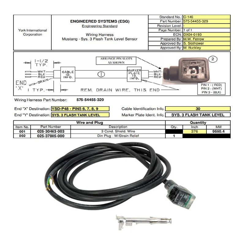575-54455-329 - Harness System 3 Flash Tank Lvl Sensor by York