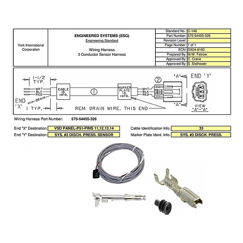 575-54455-326 - Harness 3 Conductor Sensor by York
