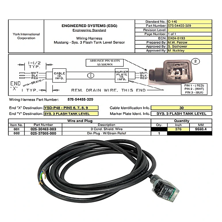 575-54455-329 - Harness System 3 Flash Tank Lvl Sensor by York