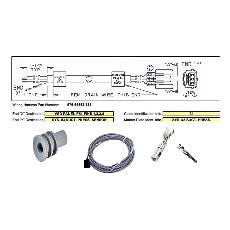 575-65662-338 - Harness VSD Panel P51 to Suction Pr by York