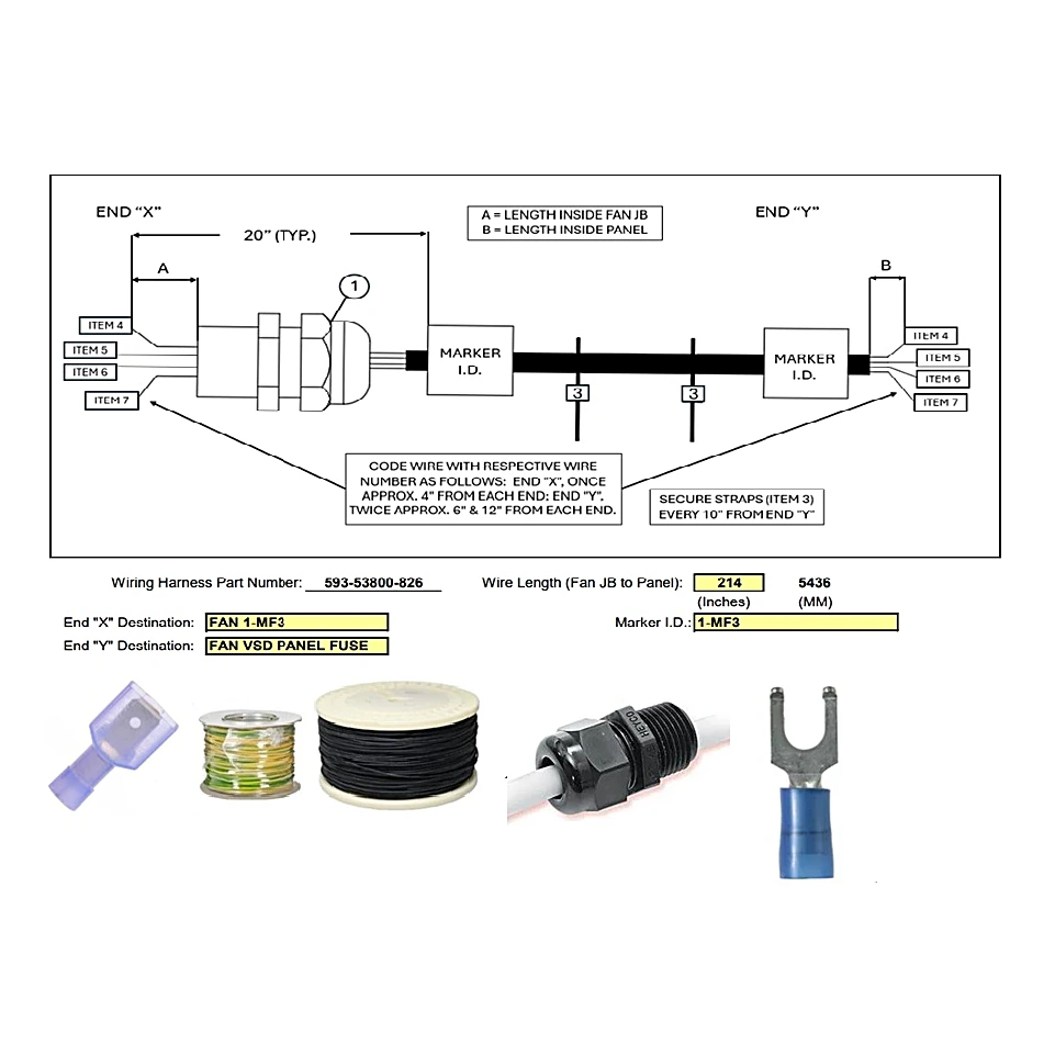 593-53800-826 - Harness, Fan 1-MF3 to Fan VSD Fuse by York